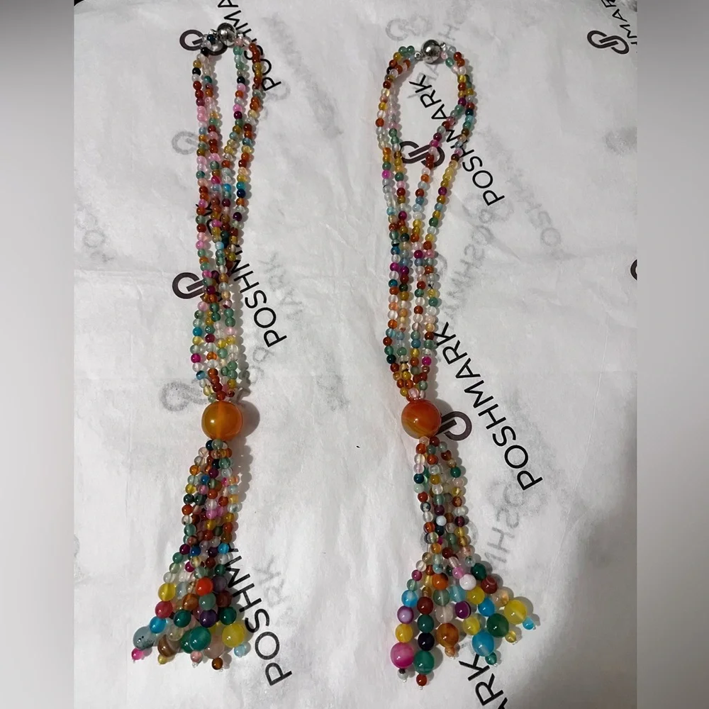 PEDOBO PRE-LOVED MAGNETIC 2 CURTAIN TIEBACKS AGATE BEADS CURTAIN/DRAPE TIES
